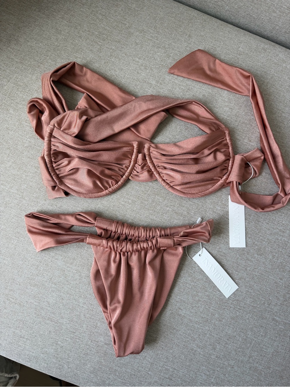 Inamorata Metallic Rose Gold Wrap Bikini Set | NWT | Size S | Underwire Swimwear